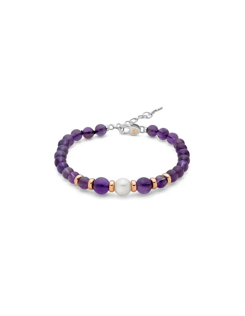 Bracciale MILUNA in argento 925 placcato oro rosa con perla e ametista PBR3539
