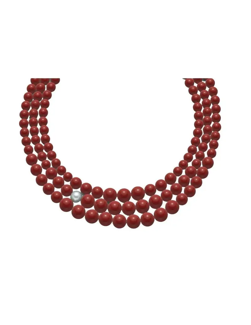 Collana 3 fili MILUNA Terra e Mare PCL4668 con corallo e perla in argento 925