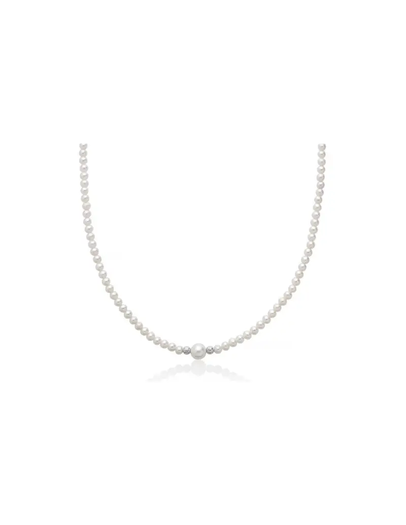 Collana filo di perle MILUNA in oro bianco 18Kt e perle Ø 4-4,5 boule fantasia PCL6748