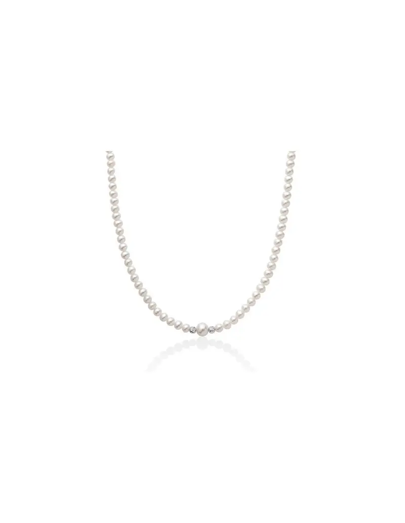 Collana MILUNA filo di perle PCL6316 in oro bianco 18Kt con boule in oro e perla centrale