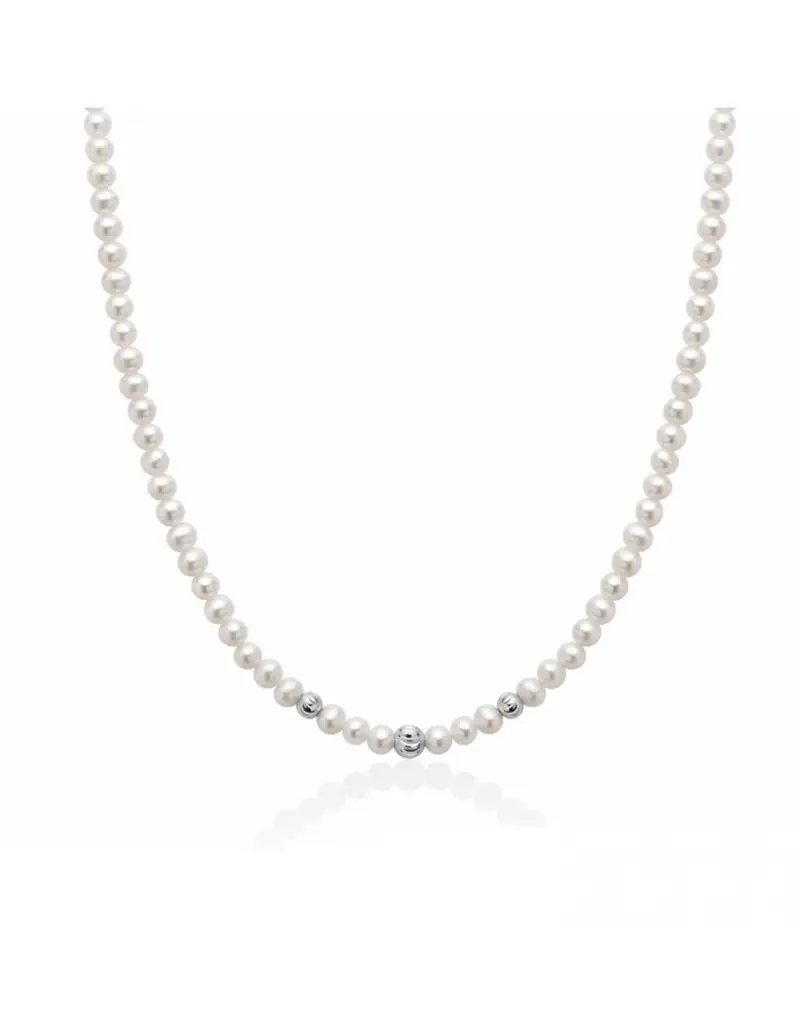 Collana MILUNA filo di perle PCL6411 in oro bianco 18Kt con boule in oro