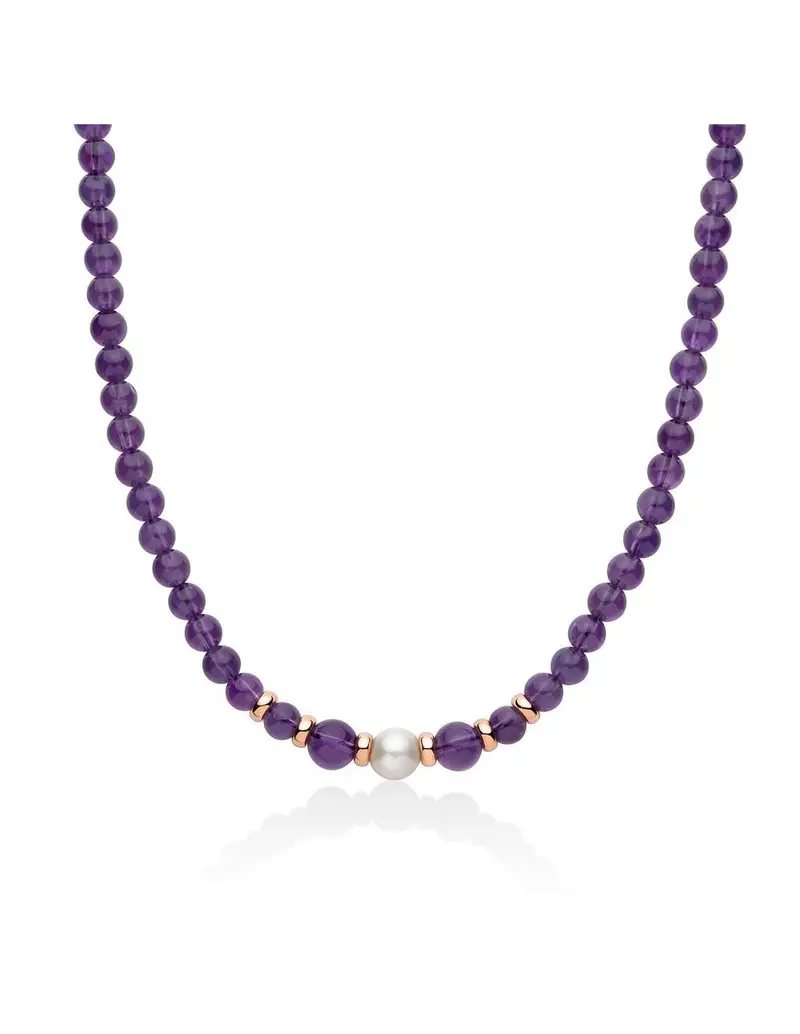 Collana MILUNA in argento 925 placcato oro rosa con perla e ametista PCL6524