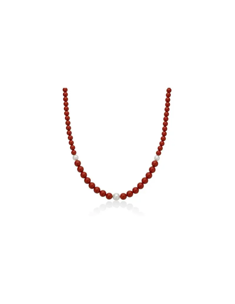 Collana MILUNA Terra e Mare in argento 925 con corallo rosso e perle PCL6703