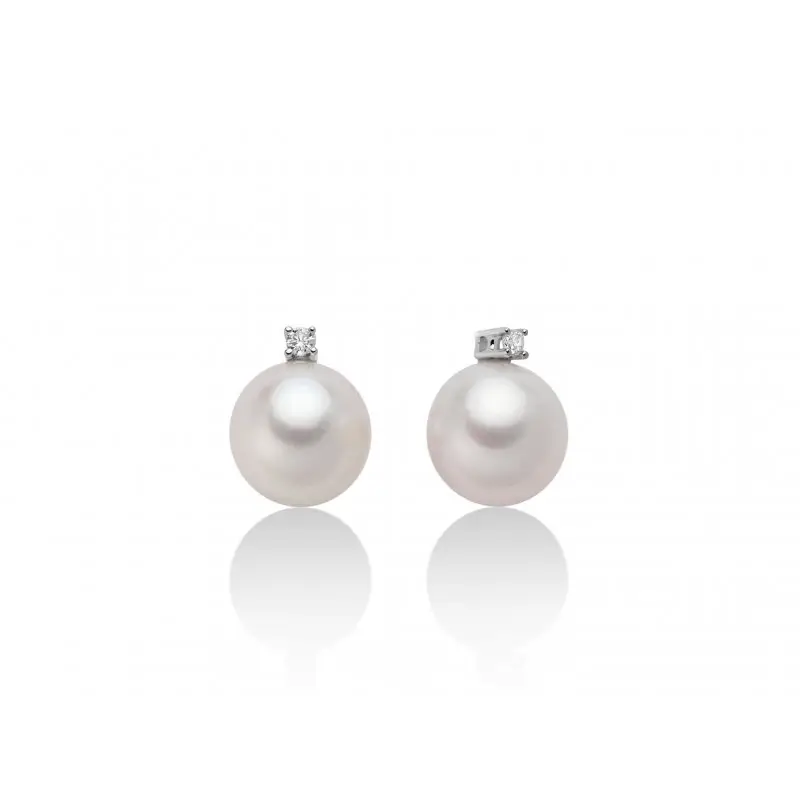 Orecchini Au+Pc+Diam - Perle Gemelle - Miluna