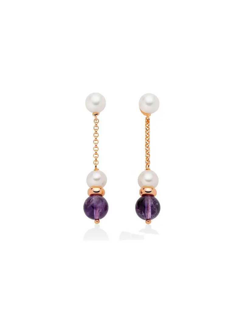 Orecchini MILUNA in argento 925 placcato oro rosa con perle e ametista PER2734