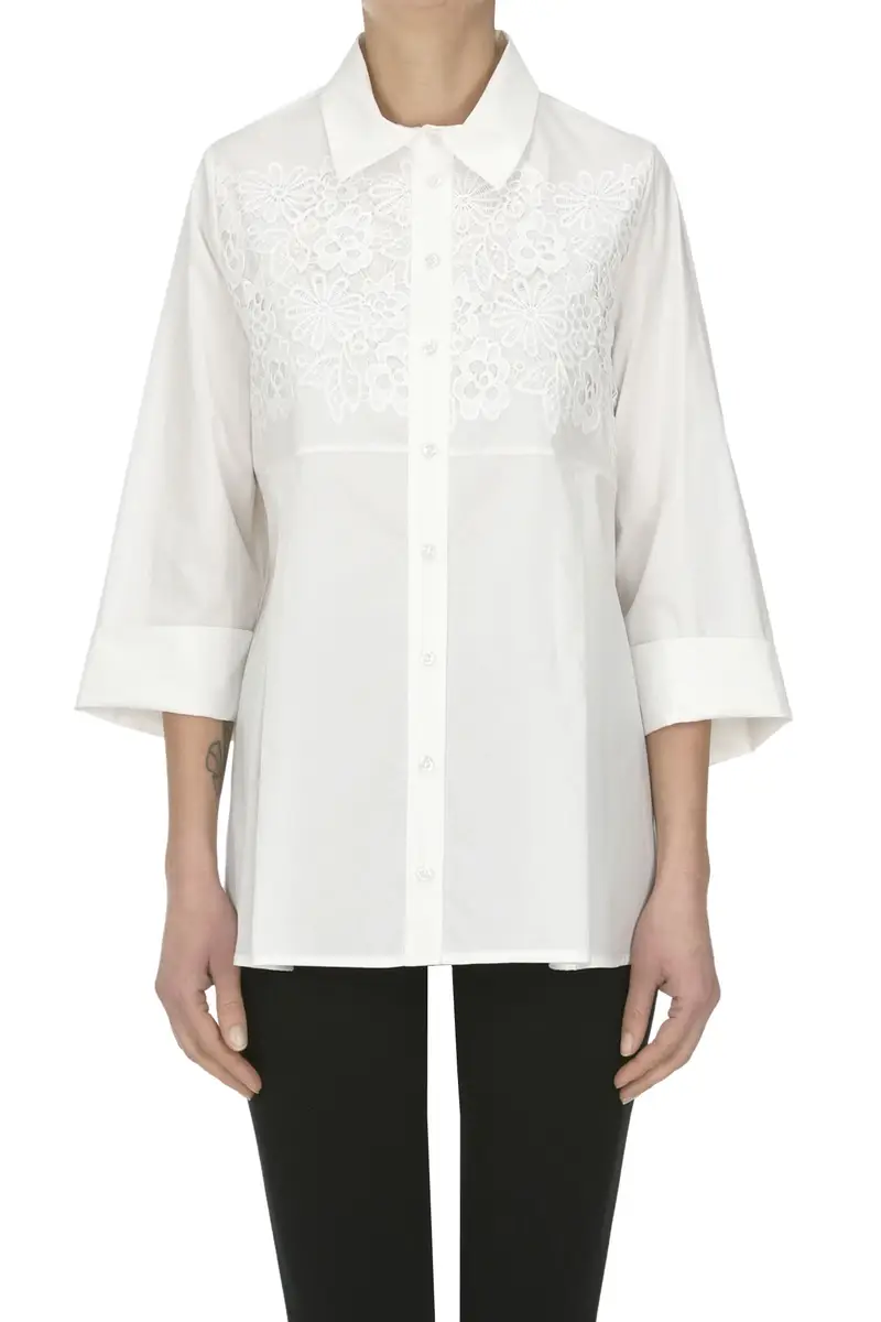 Camicia con inserto in pizzo Crema