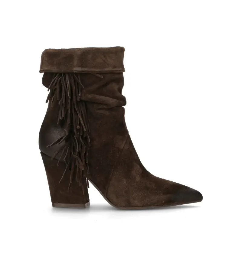 Tronchetto donna marrone in suede con frange Vario