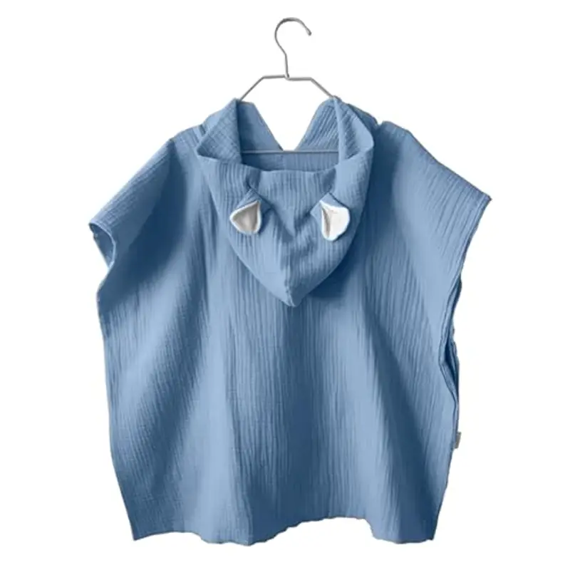 MIMUSELINA Poncho Asciugamano per Bambini – Accappatoio Neonato in Mussola – Poncho Leggero e Assorbente, Asciugatura Rapida – Poncho Mare Bambino (Blu)