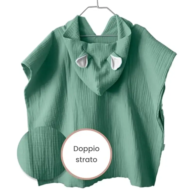 MIMUSELINA Poncho Asciugamano per Bambini – Accappatoio Neonato in Mussola – Poncho Leggero e Assorbente, Asciugatura Rapida – Poncho Mare Bambino (Menta) miniatura 2
