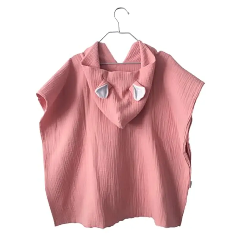 MIMUSELINA Poncho Asciugamano per Bambini – Accappatoio Neonato in Mussola – Poncho Leggero e Assorbente, Asciugatura Rapida – Poncho Mare Bambino (Rosa)