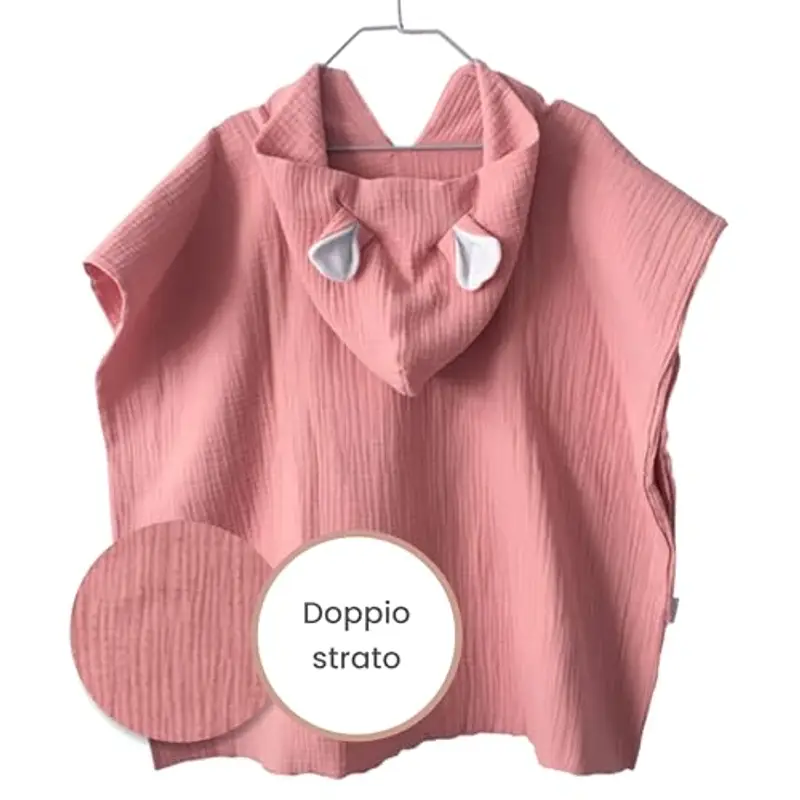 MIMUSELINA Poncho Asciugamano per Bambini – Accappatoio Neonato in Mussola – Poncho Leggero e Assorbente, Asciugatura Rapida – Poncho Mare Bambino (Rosa) miniatura 2