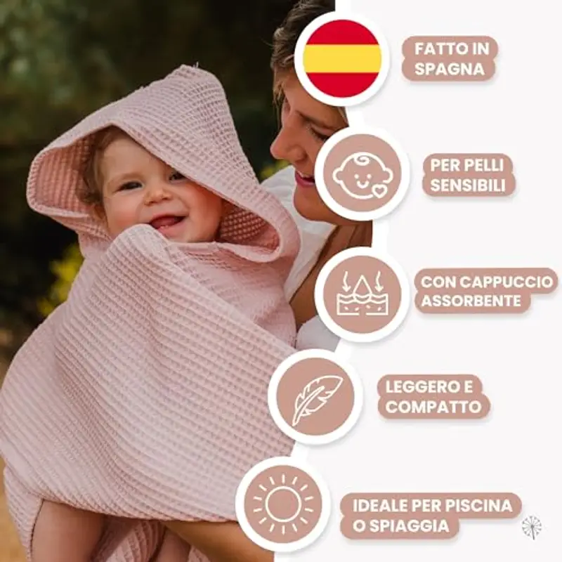 MIMUSELINA Poncho Bebe in Mussola - Asciugamano in chiffon di cotone per neonati - Poncho leggero in bambola, assorbente, asciugatura rapida, poncho asciugamano per neonati e bambini (rosa) miniatura 2