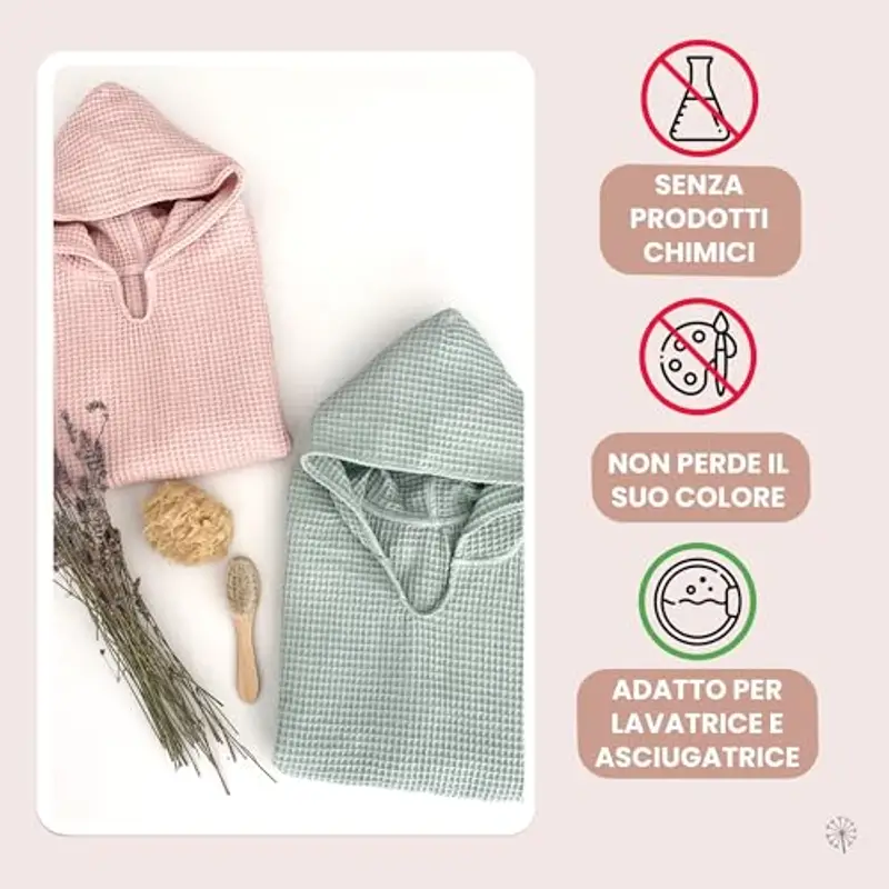MIMUSELINA Poncho Bebe in Mussola - Asciugamano in chiffon di cotone per neonati - Poncho leggero in bambola, assorbente, asciugatura rapida, poncho asciugamano per neonati e bambini (rosa) miniatura 3