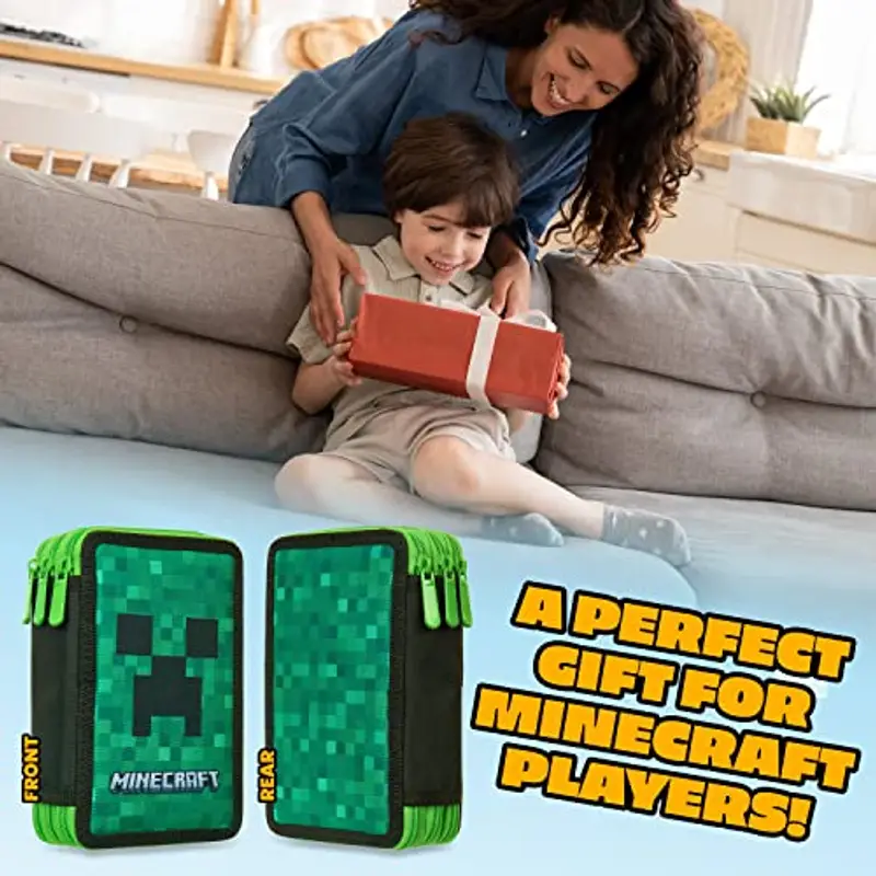 MINECRAFT Astuccio Matite per Bambini con Scomparti Multipli, Include Accessori Scuola (Verde Creeper) miniatura 2