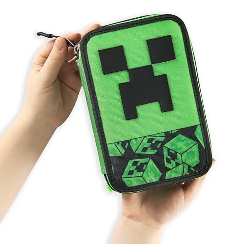 MINECRAFT - Astuccio Scuola Ufficiale Minecraft, Astuccio 3 Scomparti Bambini e Ragazzi con Set Cancelleria Incluso, 5 Etichette Adesive Portanome e Pratica Chiusura a Zip, 13x20Hx7 cm miniatura 2