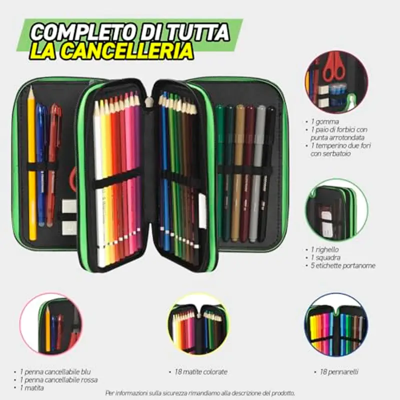 MINECRAFT - Astuccio Scuola Ufficiale Minecraft, Astuccio 3 Scomparti Bambini e Ragazzi con Set Cancelleria Incluso, 5 Etichette Adesive Portanome e Pratica Chiusura a Zip, 13x20Hx7 cm miniatura 3