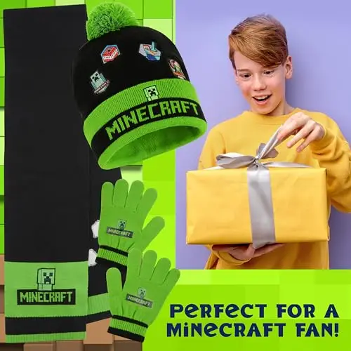 Minecraft Berretto Invernale Bambino Set con Cappello e Guanti o Cappellino, Guanti con Sciarpa, Creeper Regalo Ragazzo miniatura 3