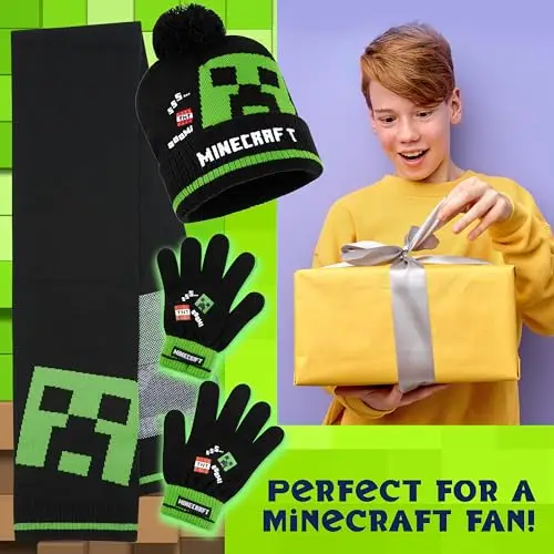 Minecraft Berretto Invernale Bambino Set con Cappello e Guanti o Cappellino, Guanti con Sciarpa, Creeper Regalo Ragazzo miniatura 3