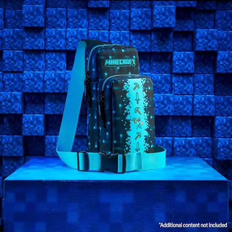 MINECRAFT Borsa Tracolla Bambino Borsa Ragazzo con Tracolla Regolabile per Viaggio Telefono Denaro Regalo per Gamer (Blu) miniatura 2