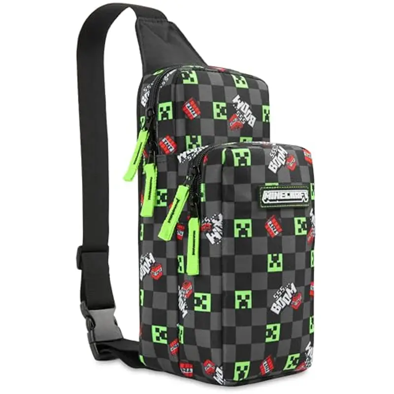 MINECRAFT Borsa Tracolla Bambino Borsa Ragazzo con Tracolla Regolabile per Viaggio Telefono Denaro Regalo per Gamer (Nero/Mult)