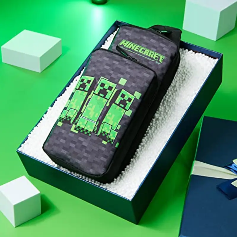 MINECRAFT Borsa Tracolla Bambino Borsa Ragazzo con Tracolla Regolabile per Viaggio Telefono Denaro Regalo per Gamer (Nero/Verde) miniatura 2