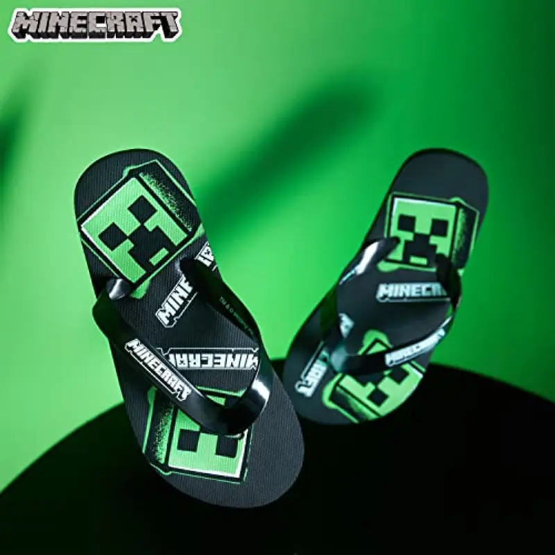 MINECRAFT Ciabatta Ragazzo o Ciabatte da Mare per Spiaggia e Piscina - Regali per Gamer (Infradito Nere, 36/37 EU) miniatura 2