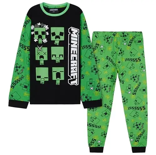 MINECRAFT Lungo Pigiama Ragazzo, Cotone Abbigliamento da Casa