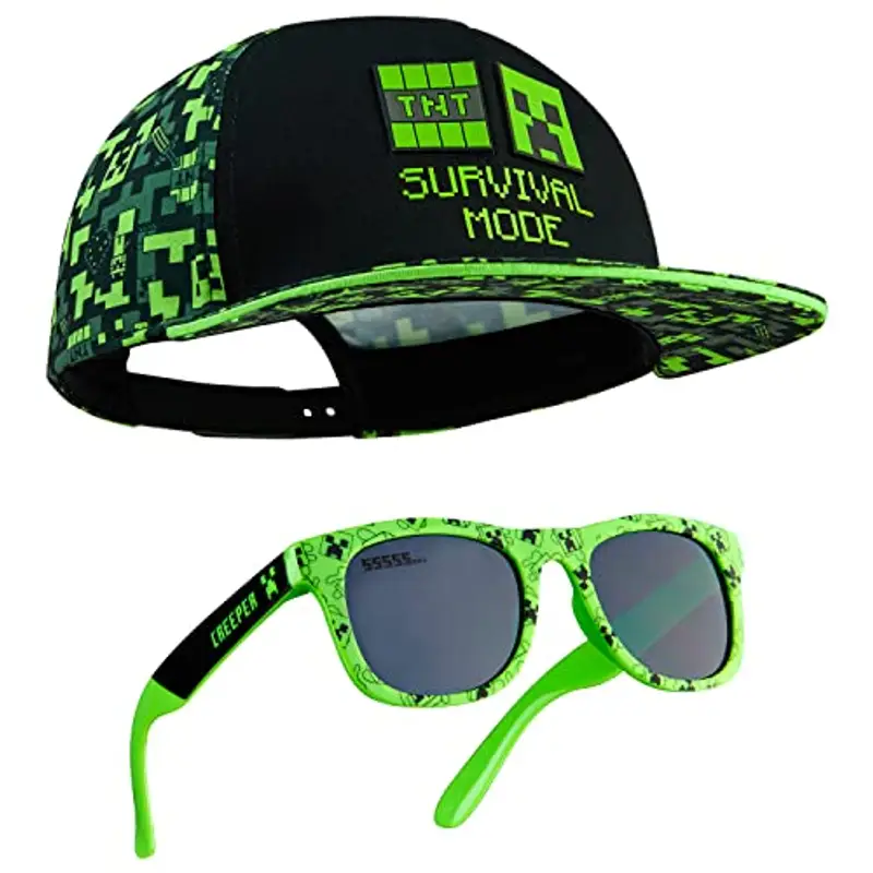 MINECRAFT Set Cappello e Occhiali Bambino Creeper Nero/Verde