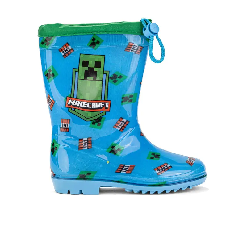 Stivaletti azzurri bambino da pioggia in gomma stampa cartoon Minecraft