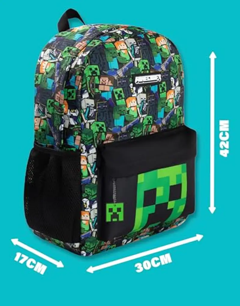 MINECRAFT Zaino multicolore Steve & Creeper | Borsa con cerniera e stampa grafica per il ritorno a scuola | Bambini che miniatura 2