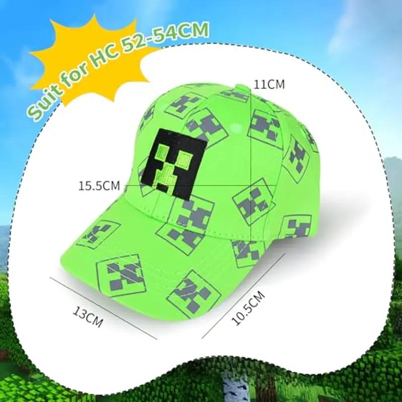 Miner Cappello Baseball Bambini, Creeper Cappellino Baseball Regolabile Bambino, Cappellino Baseball Estivo Bambini miniatura 2