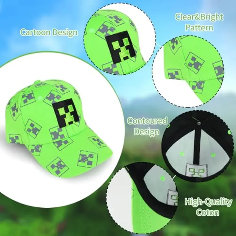 Miner Cappello Baseball Bambini, Creeper Cappellino Baseball Regolabile Bambino, Cappellino Baseball Estivo Bambini miniatura 3