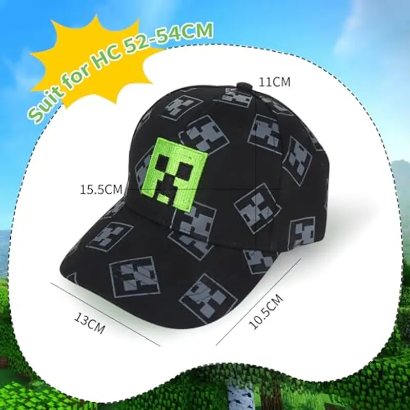Miner Cappello Baseball Bambini, Creeper Cappellino Baseball Regolabile Bambino, Cappellino Baseball Estivo Bambini miniatura 2