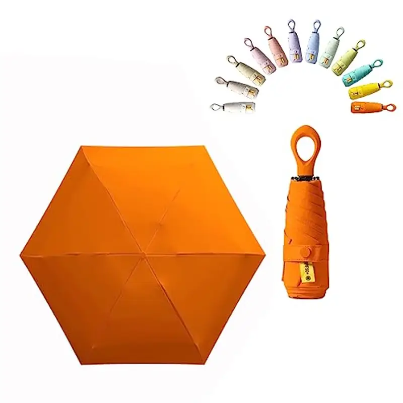 Mini ombrello da viaggio con manico ad anello, strato di rivestimento in tessuto, anti UPF 50, protezione UV 99,9%, compatto e pieghevole, leggero, piccolo zaino portatile, pioggia, sole, uomo, donna
