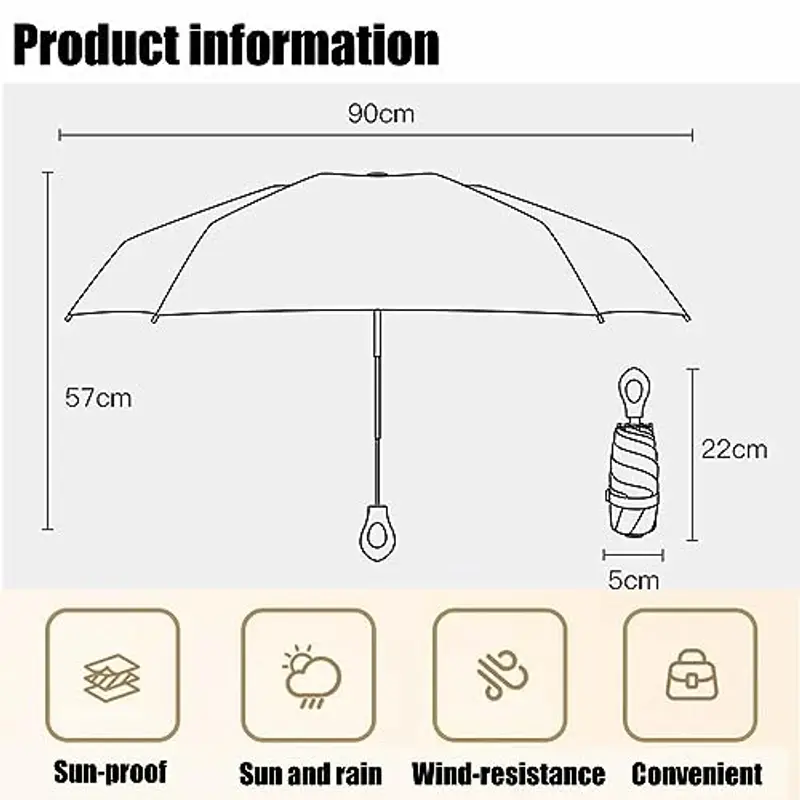 Mini ombrello da viaggio con manico ad anello, strato di rivestimento in tessuto, anti UPF 50, protezione UV 99, 9%, compatto e pieghevole, leggero, piccolo zaino portatile, pioggia, sole, uomo, donna miniatura 2