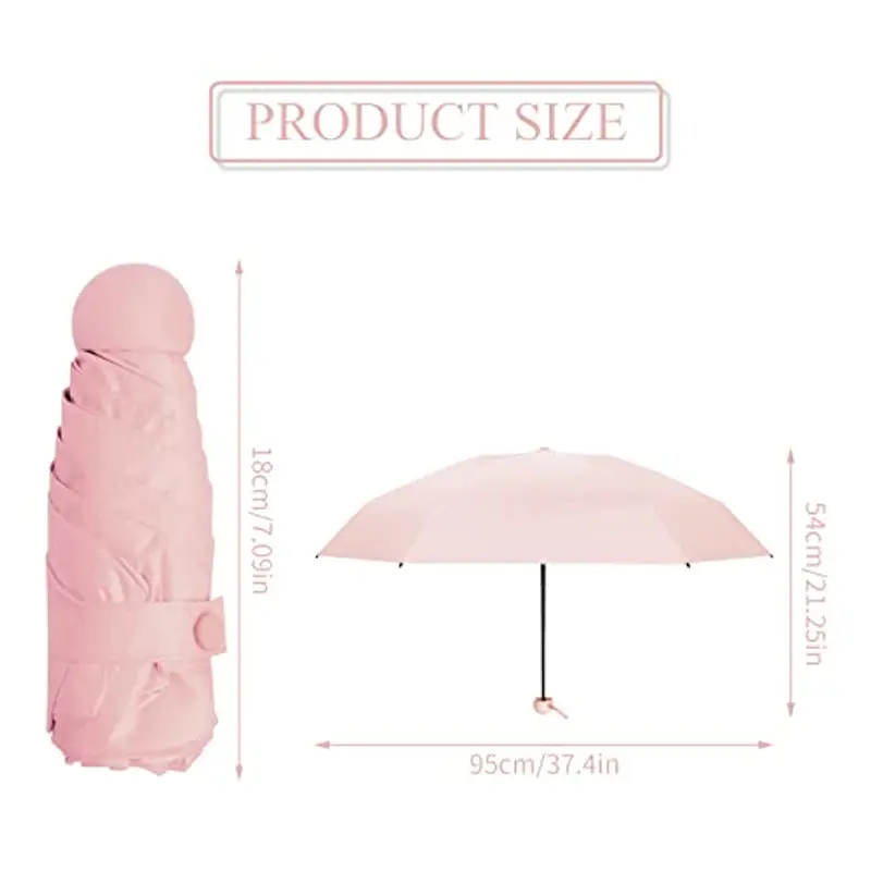 Mini Ombrello Pieghevole per Donna Uomo Bambino, Ombrello da Viaggio Piccolo Tascabile, 6 Costole Ombrellos con miniatura 2