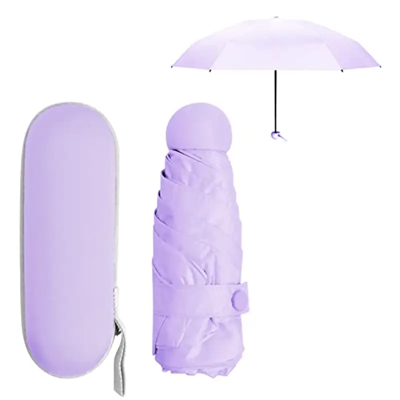 Mini Ombrello Pieghevole per Donna Uomo Bambino, Ombrello da Viaggio Piccolo Tascabile, 6 Costole Ombrellos con Custodia, Umbrella Pioggia Antivento Anti UV, Ombrello Compatto per Scuola (Porpora)