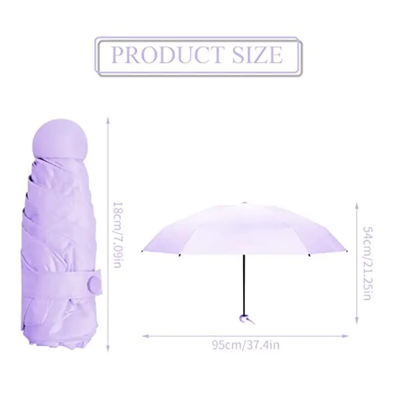Mini Ombrello Pieghevole per Donna Uomo Bambino, Ombrello da Viaggio Piccolo Tascabile, 6 Costole Ombrellos con Custodia, Umbrella Pioggia Antivento Anti UV, Ombrello Compatto per Scuola (Porpora) miniatura 2