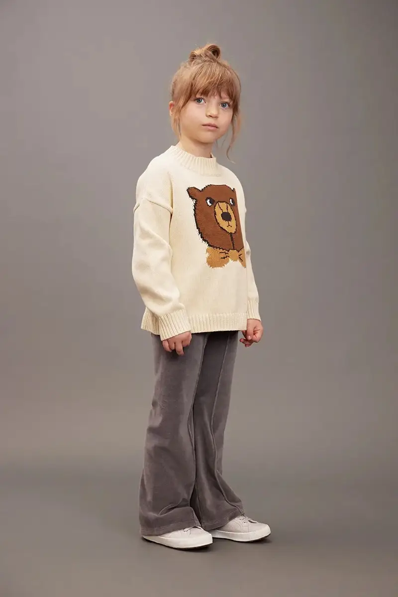 felpa in cotone bambino/a Bear colore beige con applicazione 25720121 miniatura 5