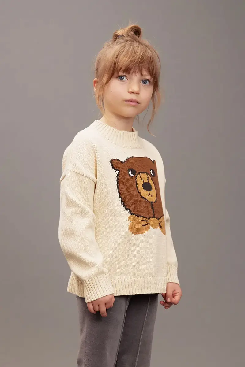 felpa in cotone bambino/a Bear colore beige con applicazione 25720121