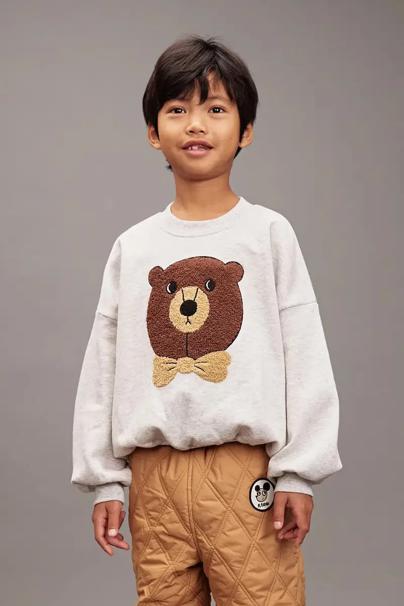 felpa in cotone bambino/a Bear colore grigio con applicazione 25720108