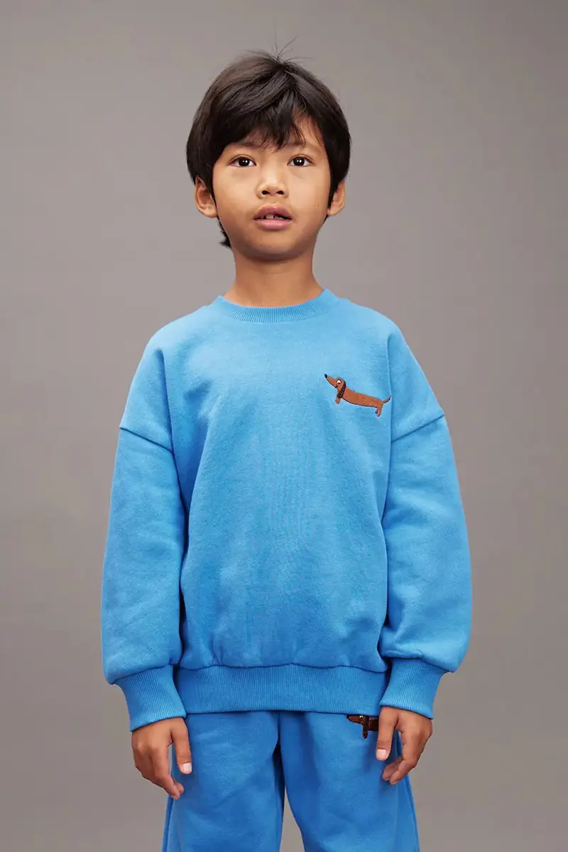 felpa in cotone bambino/a Dog colore blu con applicazione 11000311