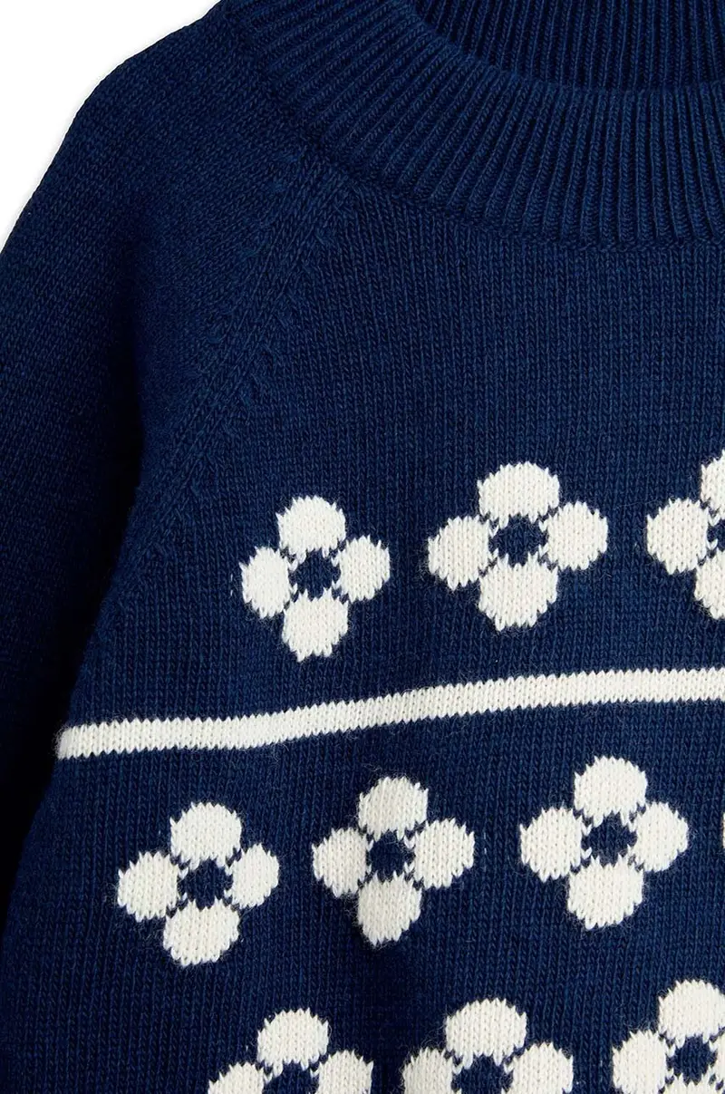maglione per bambini con misto lana Flowers Blu navy miniatura 4