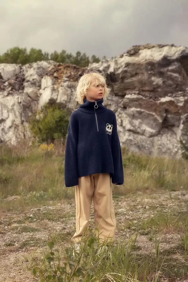 maglione per bambini con misto lana Panda Blu navy miniatura 5