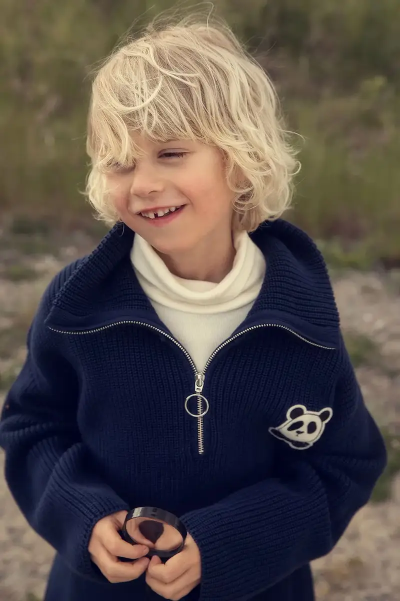 maglione per bambini con misto lana Panda Blu navy