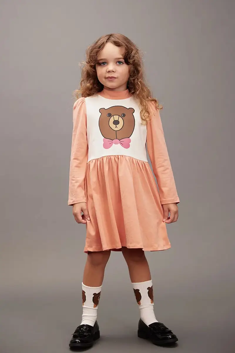 vestito di cotone bambina Bear colore arancione 25750121