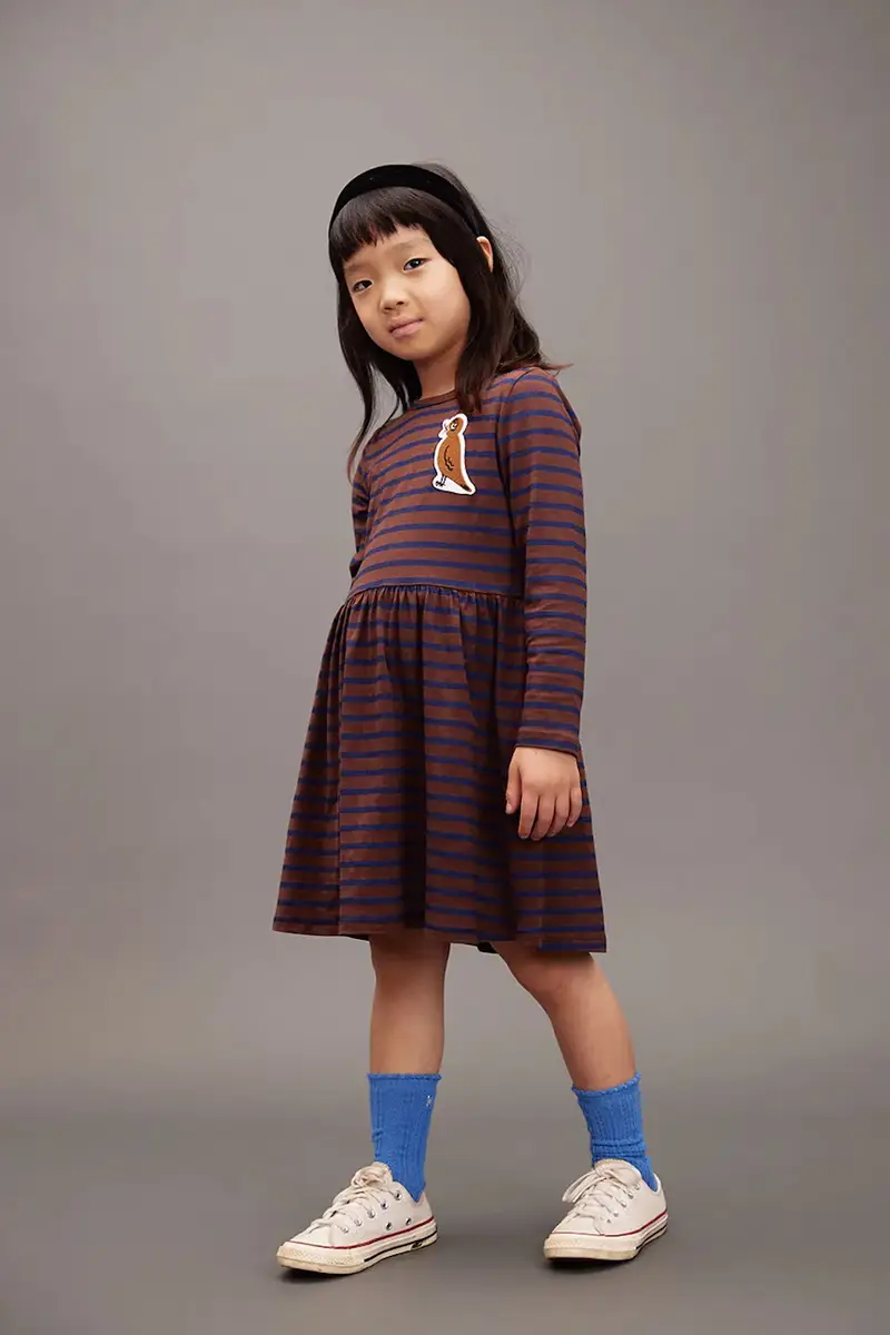 vestito di cotone per bambini Stripe bird colore marrone 25750122