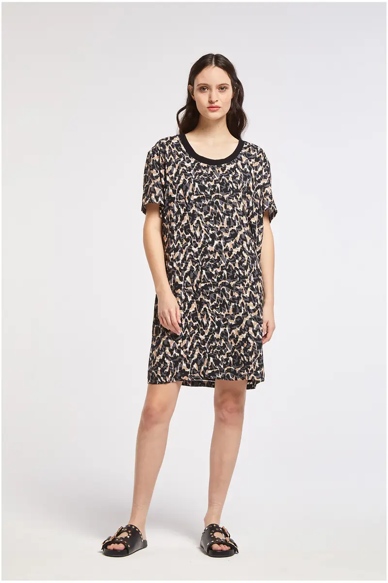 miniabito in jersey stampato camouflage multibeige