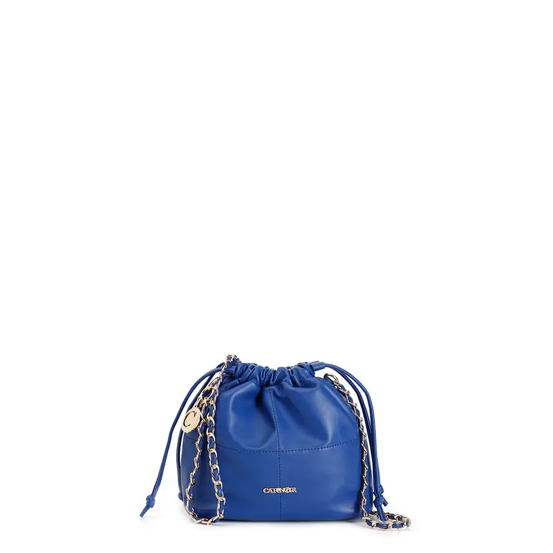 minibag con chiusura a coulisse e tracolla a catena con infilature eleganti blu