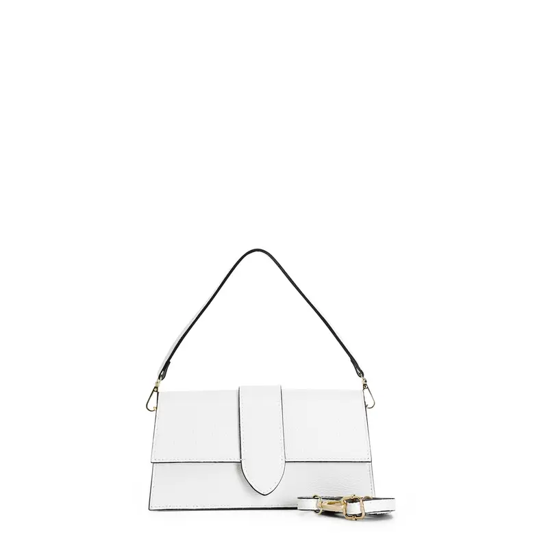 minibag rigida in pelle martellata con pattina bianco